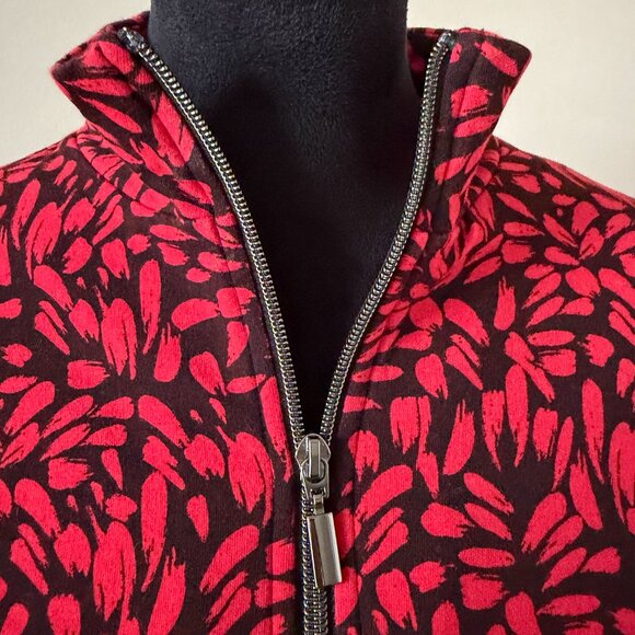 Chico's Size 1 Red & Black 1/2 Zip Floral Sweatshirt - Picture 2 of 8